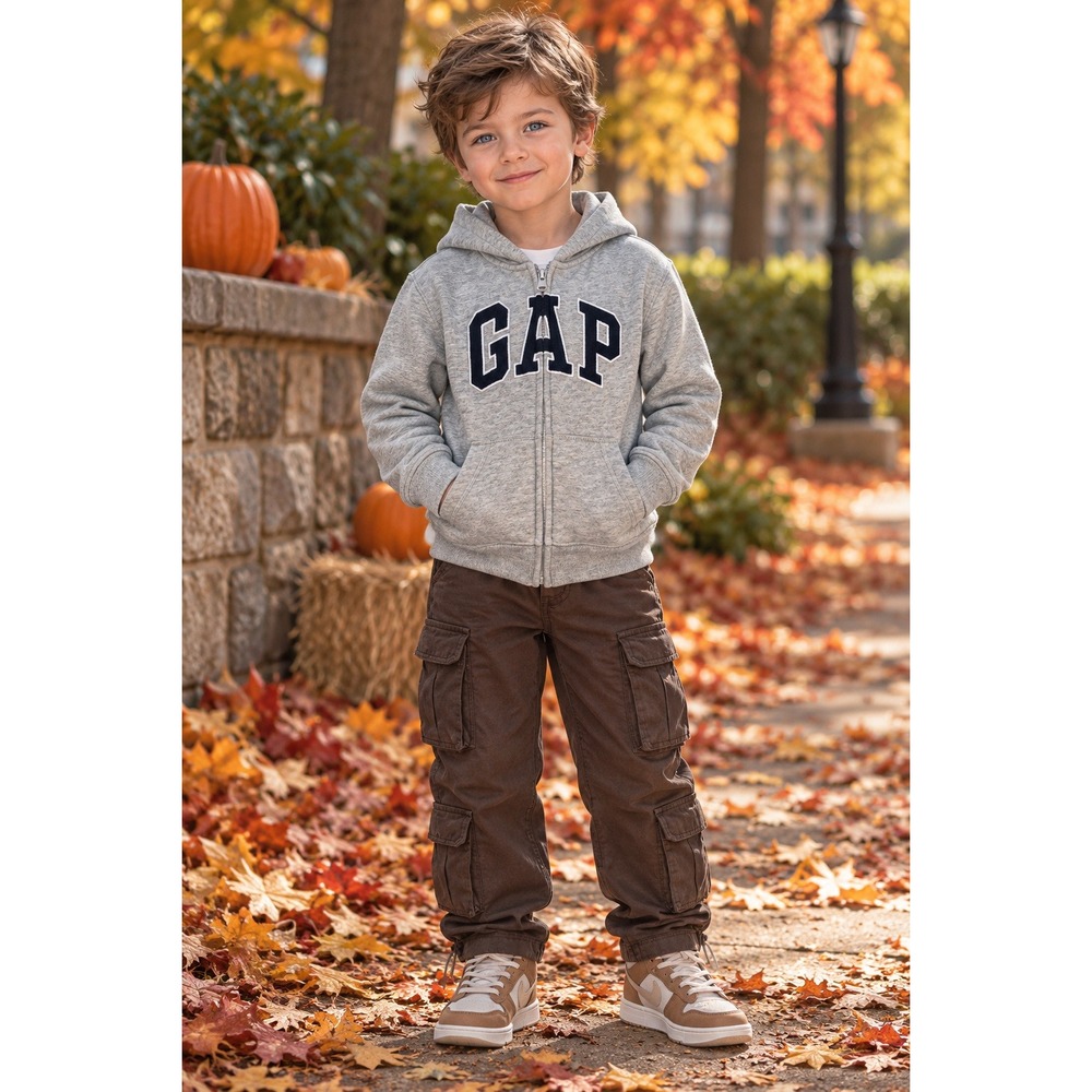 Baby Gap Toddler Boys Gray Arch Logo Full Zip Fleece Hoodie Sweatshirt Size 5T